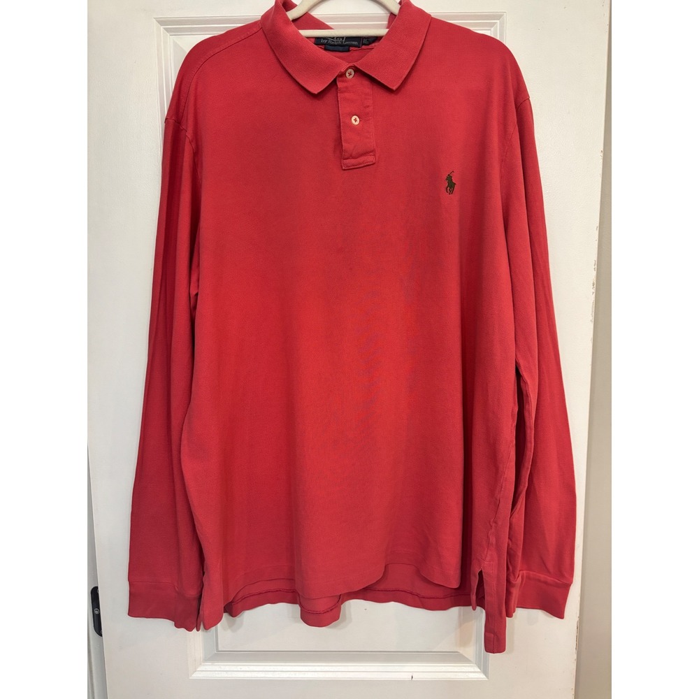 Polo Ralph Lauren Mens XXL Red Long Sleeve Custom Fit Pique Polo Shirt Pony Logo